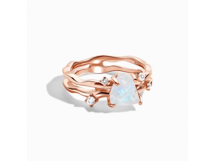 Royal Fashion prsten Raw Krystal 18k růžové zlato Vermeil s drahokamem Moonstonem a drahokamy bílými safíry GU-DR24615R-ROSEGOLD-MOONSTONE-SAPPHIRE