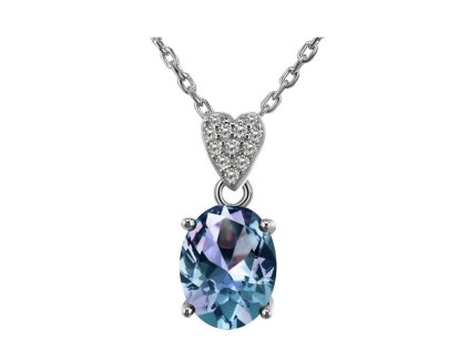 Royal Fashion stříbrný náhrdelník pozlacený 18k bílým zlatem Alexandrit DGPS0028-WG