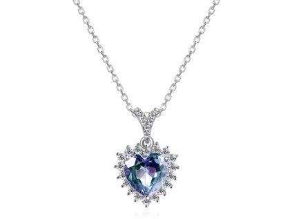 Royal Fashion stříbrný náhrdelník pozlacený 18k bílým zlatem Srdce Alexandrit DGPS0056-WG