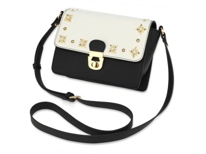 Elegantní crossbody černo bílá kabelka se zlatou aplikací Anna Grace