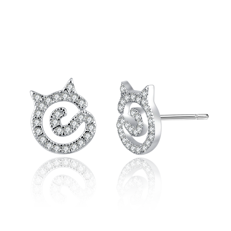 Emporial stříbrné rhodiované náušnice Třpytivá kočka FZ-00493