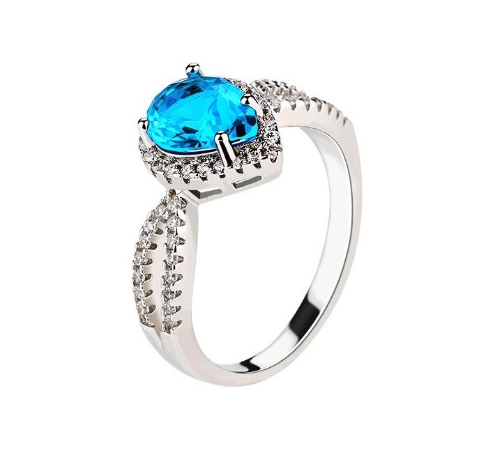 Emporial stříbrný rhodiovaný prsten Safírová modrá kapka MA-R0358-SILVER-BLUE Velikost: 8 (EU: 57-58)