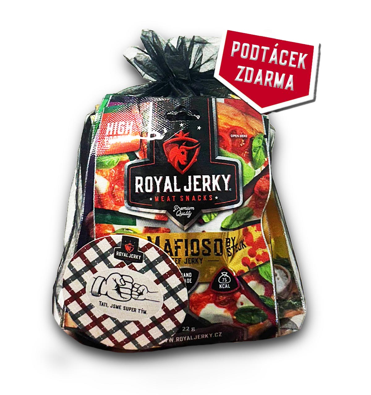 Royal Jerky Dárek pro tátu (4x jerky + popcorn + podtácek) Barva: Bílá