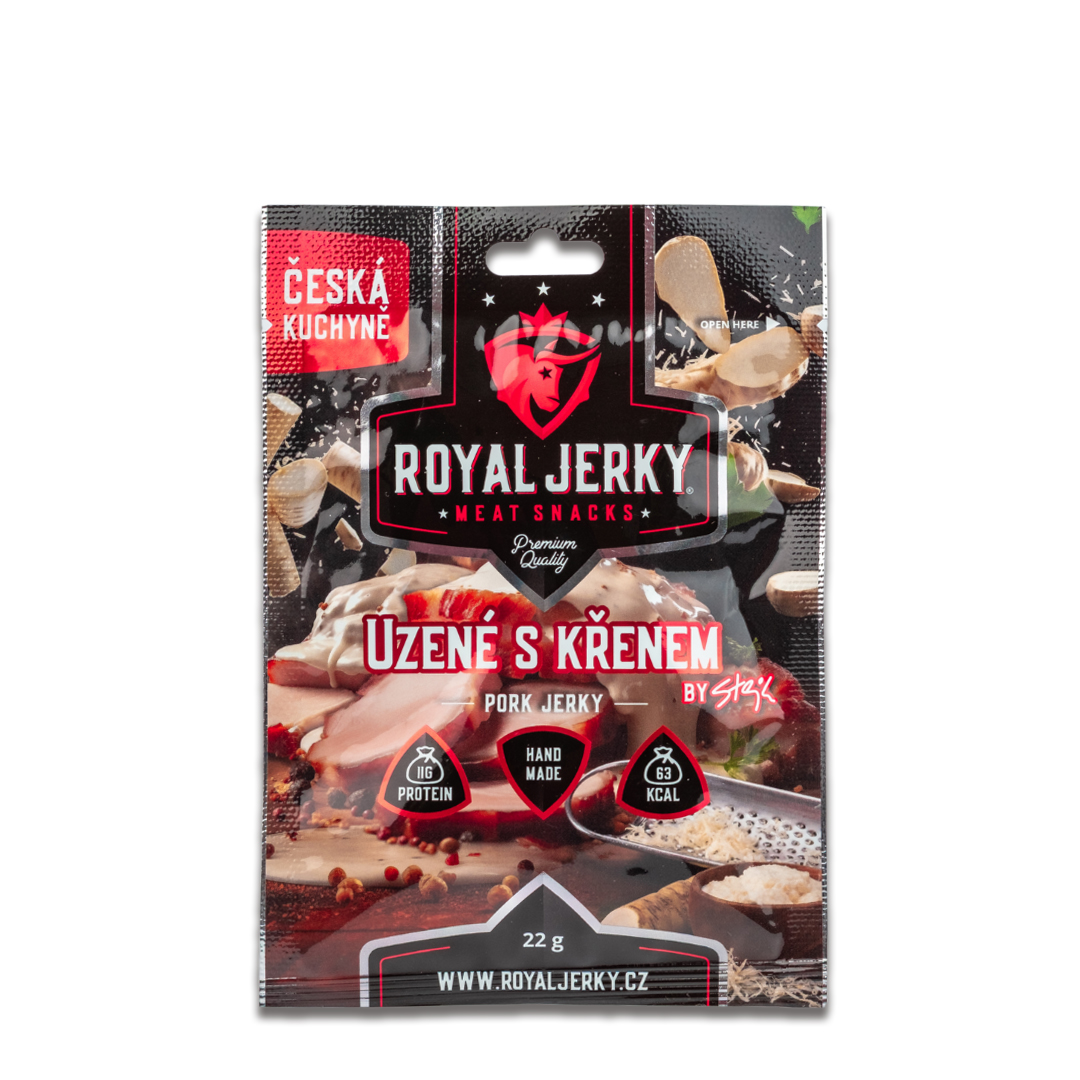 Levně Sušené maso – Royal Jerky | Vepřové, Uzené s křenem | 22 g