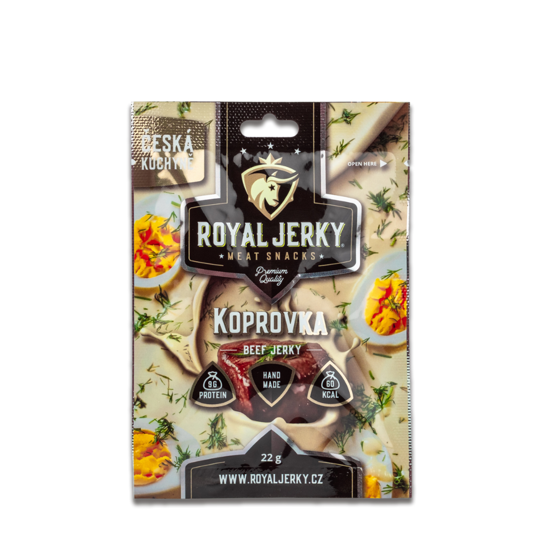 Levně Sušené maso – Royal Jerky | Hovězí, Koprovka | 22 g