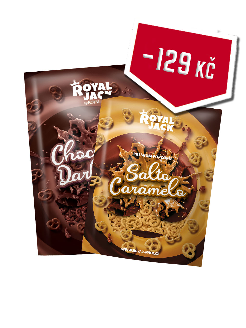 Levně Royal Jack - sladké dobroty Stejkovo dvojčata 1+1 (preclíky ve slaném karamelu a hořké čokoládě)