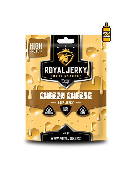 Royal Jerky Cheezy Cheese (hovězí sušené maso s příchutí čedaru) Gramáž: 22 g