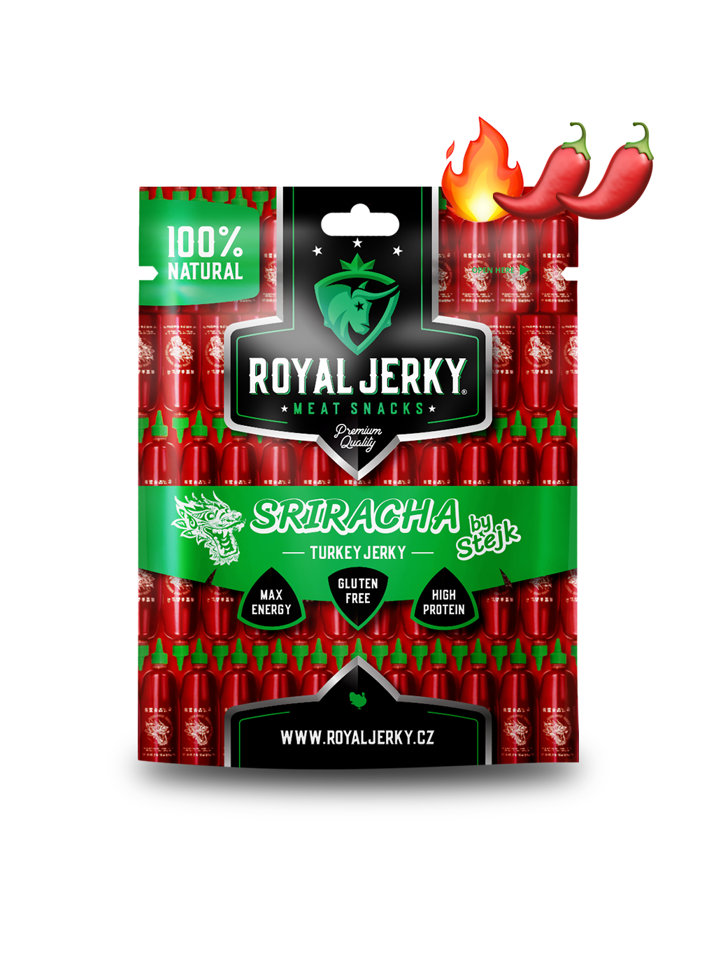 Royal Jerky Sriracha by Stejk  (krůtí sušené maso) Gramáž: 22 g