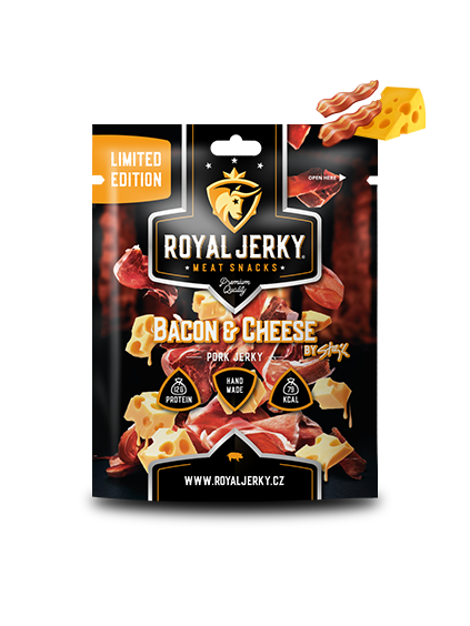Royal Jerky Bacon&Cheese by Stejk (vepřové sušené maso s příchutí slaniny a sýru)