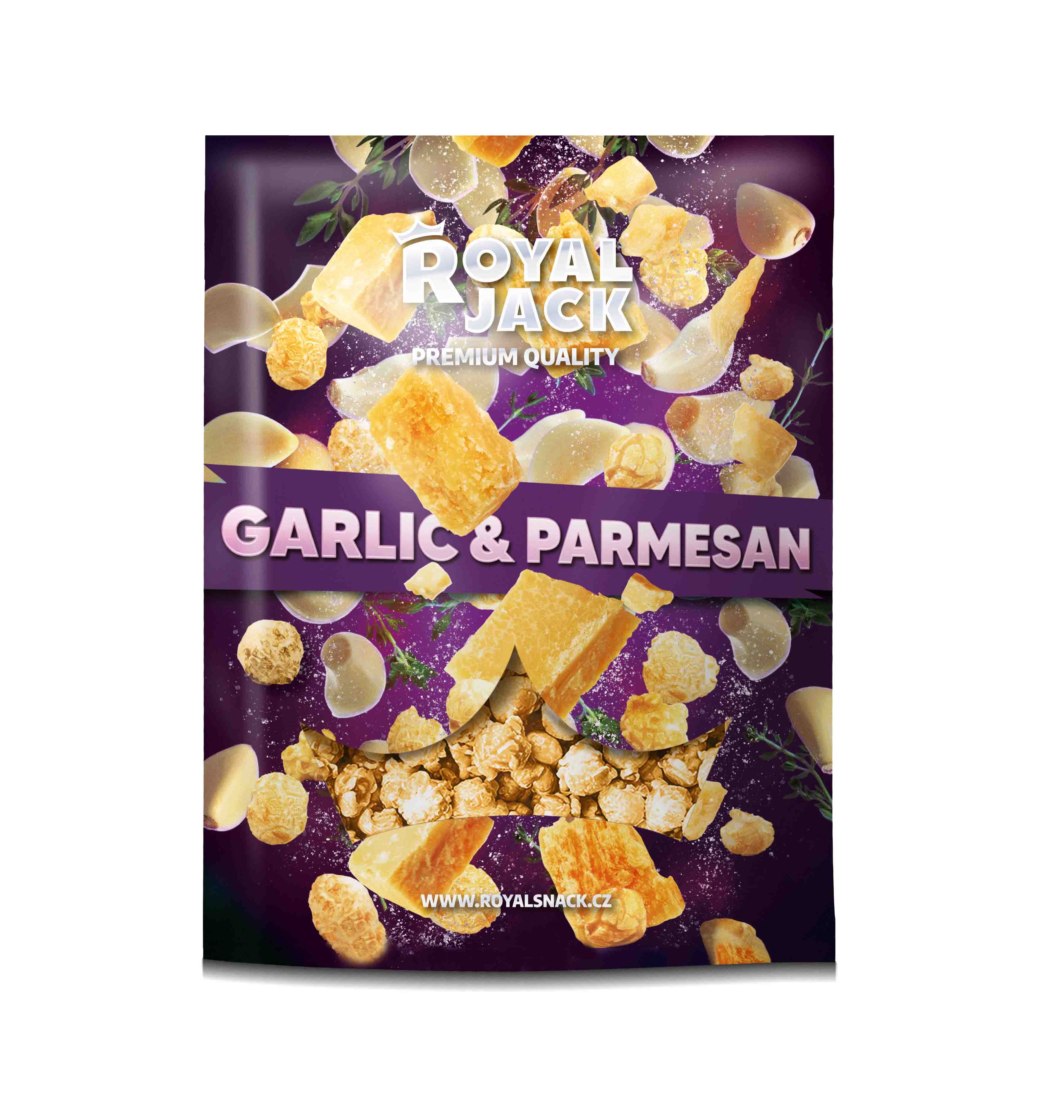 Levně Royal Jack - slané dobroty Royal Jack - Garlic&Parmesan (popcorn s příchutí parmezánu a česneku)
