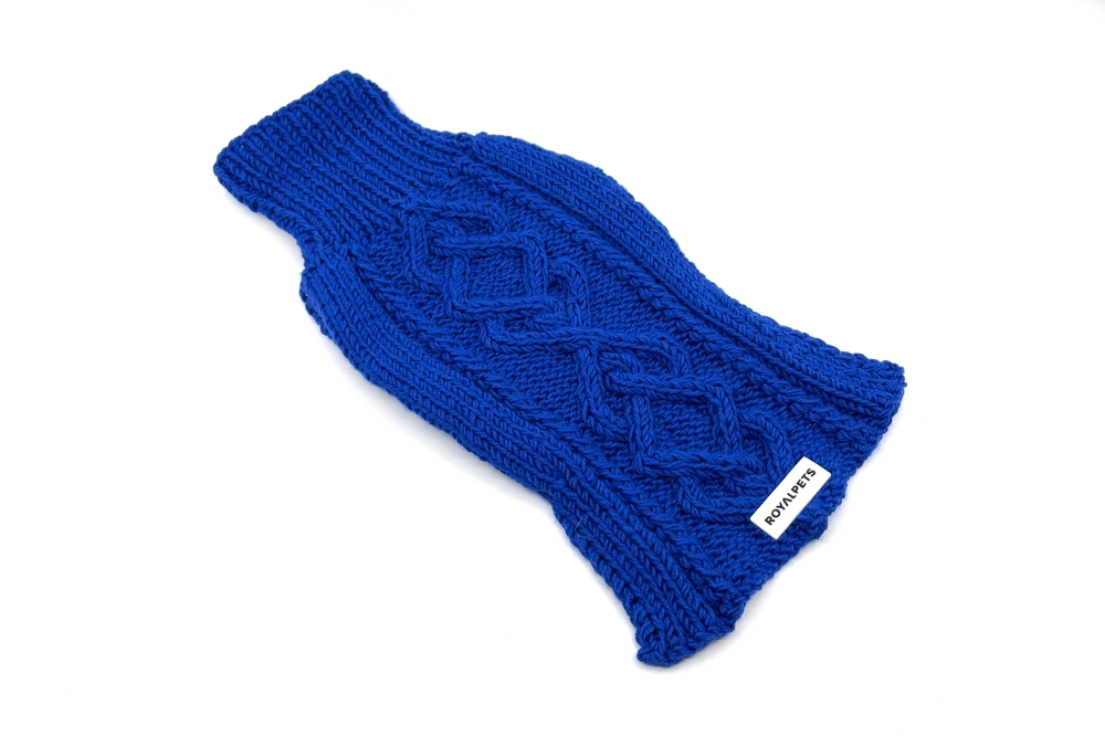 Dvojitě pletený svetr MERINO s rolákem - modrý Velikost: L