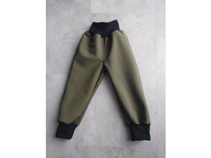 Detské softshellové nohavice s fleecom khaki
