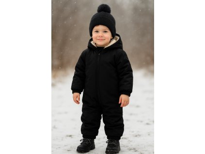 Detský zimný softshellový overal s barančekom, čierny