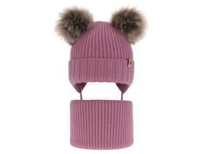 Čiapka a tunel 100% extra fine merino vlna Silvia, ružovofialová