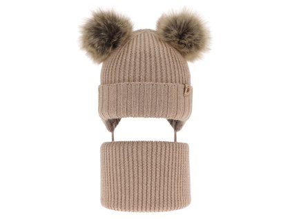 Čiapka a tunel 100% extra fine merino vlna Silvia, bežová