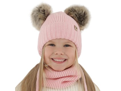 Čiapka a tunel 100% extra fine merino vlna Silvia, ružová