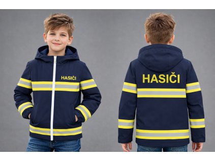 Chlapčenská softshellová bunda, hasiči modrá
