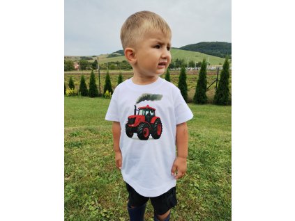 Detské tričko traktor, biele