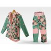 Set detská softshellová bunda a nohavice s fleecom, kvet na zelené