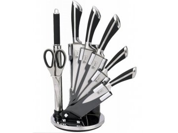 8dílná sada ocelových nožů, nůžek a ocílky Royalty Line RL-KSS700 / černá