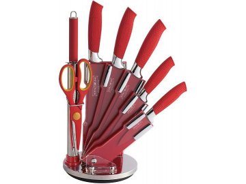 8dílná sada ocelových nožů, nůžek a ocílky Royalty Line RL-RED8W / červená