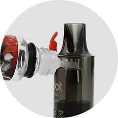 Snadné boční plnění DotMod cartridge se silikonovým krytem pro čisté doplnění e-liquidu