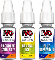 Balení IVG PRO Salts s vyznačenou silou nikotinu 10 mg a 20 mg a poměrem PG/VG 50/50
