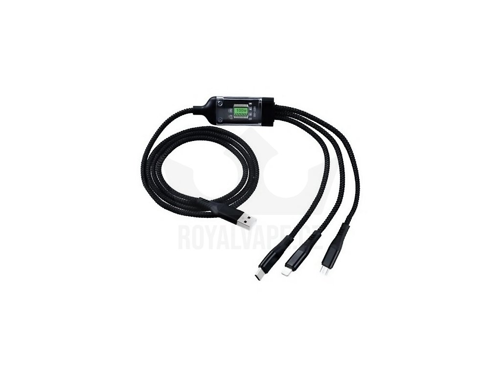 Multifunkční USB Kabel 3v1 Lightning / micro USB / USB-C - 1,2m - 100W, produktový obrázek.