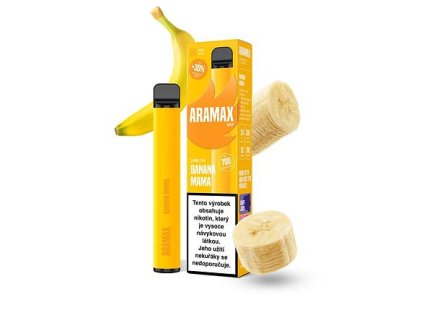 Aramax Bar 700 Disposable Pod (Banana Mama) intenzita nikotinu 20mg tabáková nálepka Kolek Q