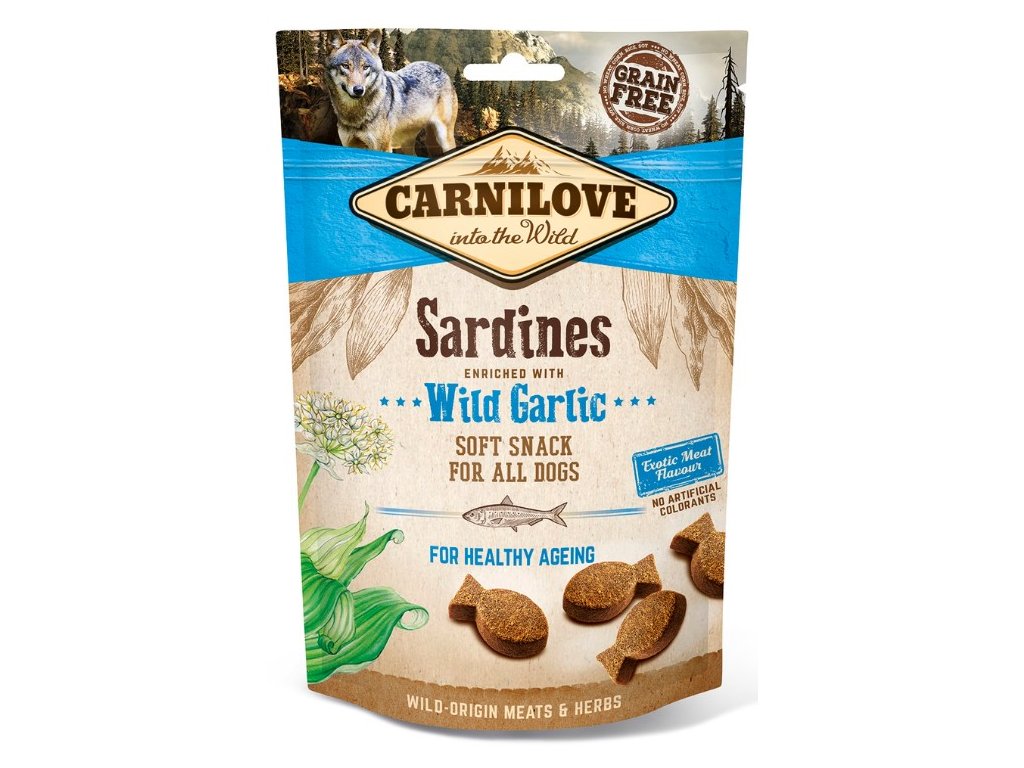 5250 carnilove dog semi moist snack sardines wild garlic 200g