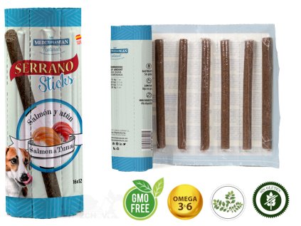 Serrano Dog Sticks Salmon & Tuna, tyčinka 16 x 12 g