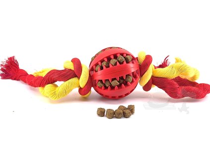 dentální míček na laně s vůní máty červený