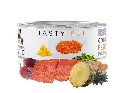 konzerva pro kočky paté z lososa, kuřete a ananasu, grain free 85g