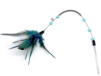 hračka pro kočky, rybářský prut s peřím a pružinou