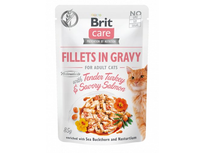 Brit Care Cat Fillets in Gravy with Tender Turkey & Savory Salmon 85g