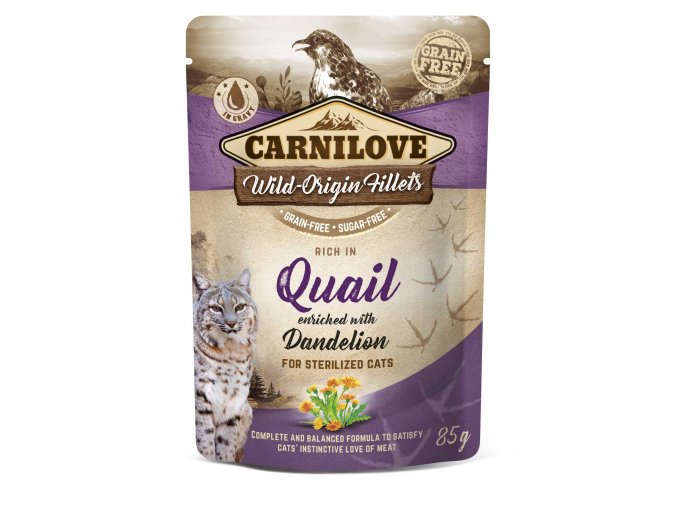 Carnilove Cat Pouch Rich in Quail Enriched with Dandelion for sterilized 85g