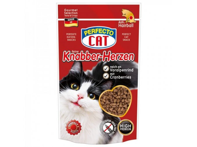 Perfecto Cat Feine Knabber-Snack s Alpským šťavnatým Hovězím - Anti-Hairball 50g