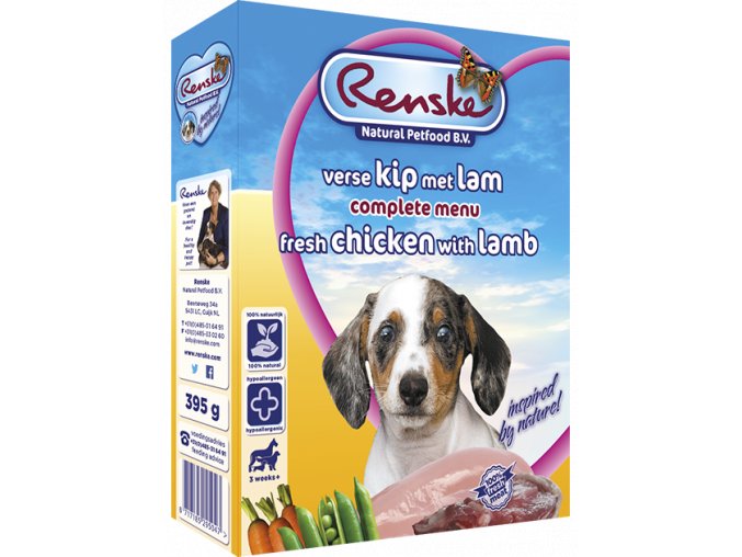 renske fresh menu dog 395g puppy jehne kure