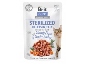 Brit Care Cat Sterilized. Fillets in Jelly with Hearty Duck & Tender Turkey 85g