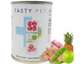 TASTY PET premium konzerva adult/puppy s kuřecím a vepřovým – masové kuličky 400g
