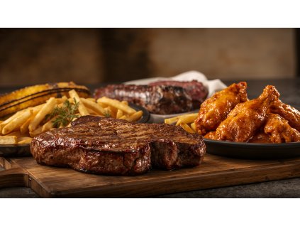 Lucid Origin a cinematic photo of a juicy steak a platter of k 5