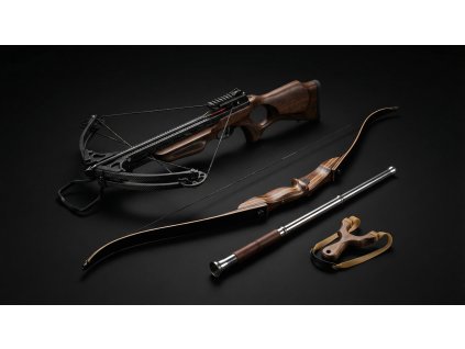 gemini image 2 Photorealistic studio style thumbnail image on a pure black background. Crossbow 0