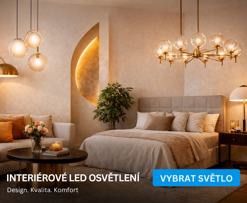 Stylové LED osvětlení interiéru – moderní lustry, nepřímé osvětlení a designové světlo pro domácnost.