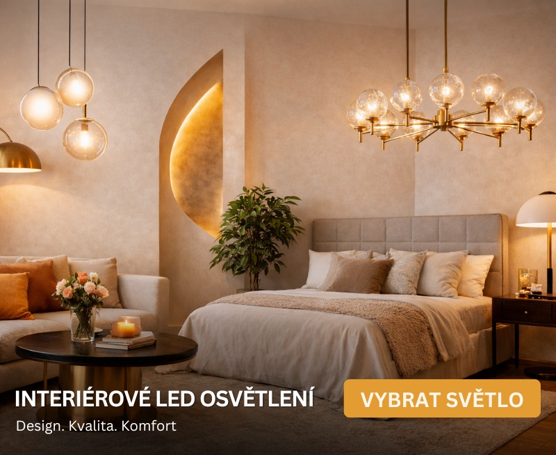 Stylové LED osvětlení interiéru – moderní lustry, nepřímé osvětlení a designové světlo pro domácnost.
