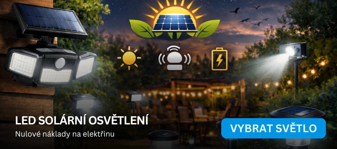 Solární LED osvětlení pro zahradu a dům – úsporná světla se senzorem pohybu nabíjená sluneční energií.