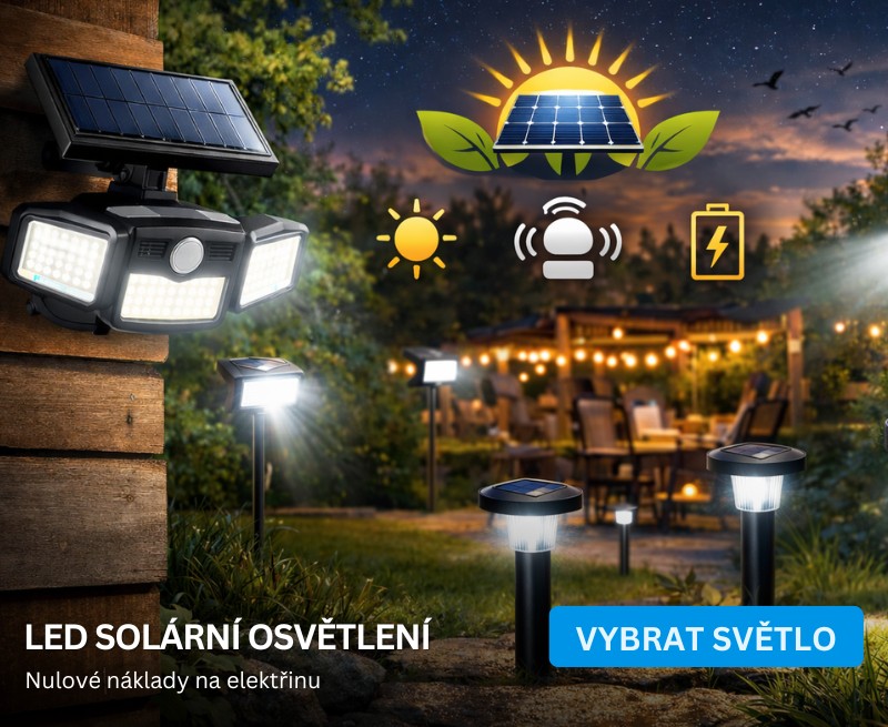 Solární LED venkovní osvětlení se senzorem pohybu pro zahrady, chodníky a okolí domu.