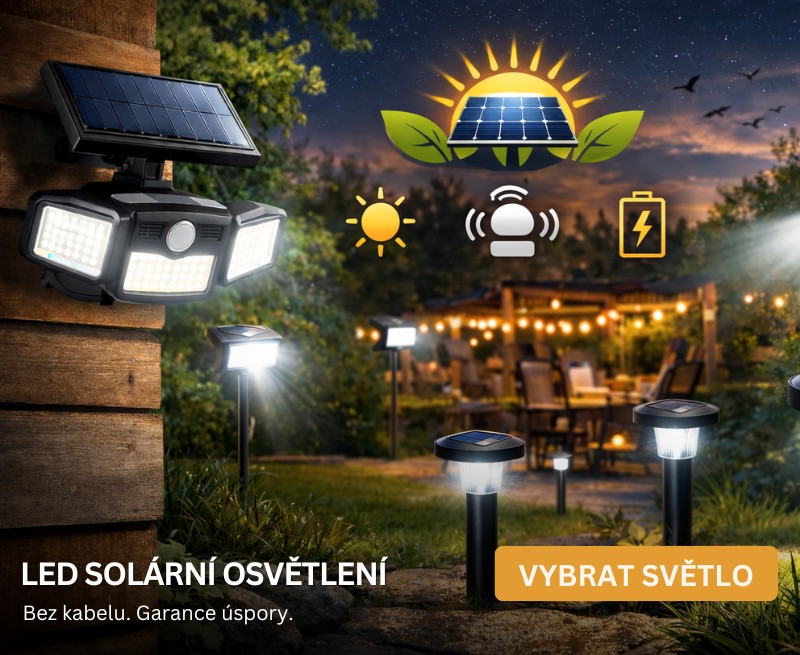Solární LED venkovní osvětlení se senzorem pohybu pro zahrady, chodníky a okolí domu.