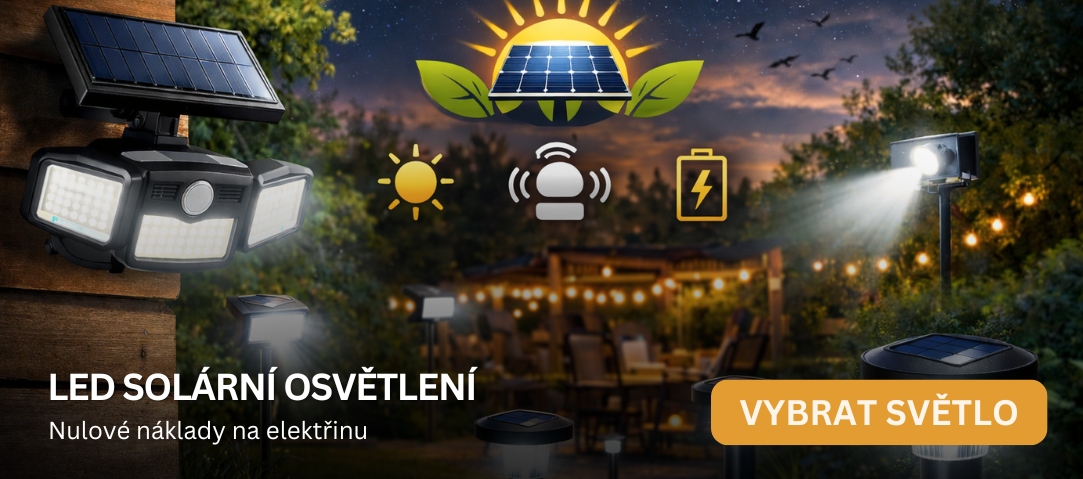 Solární LED osvětlení pro zahradu a dům – úsporná světla se senzorem pohybu nabíjená sluneční energií.