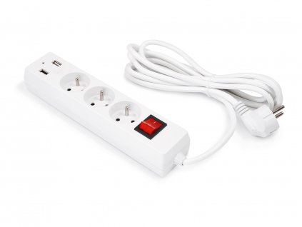 Prodlužovací kabel 3m - 2x USB + 3 x zásuvka 230V - Bílá