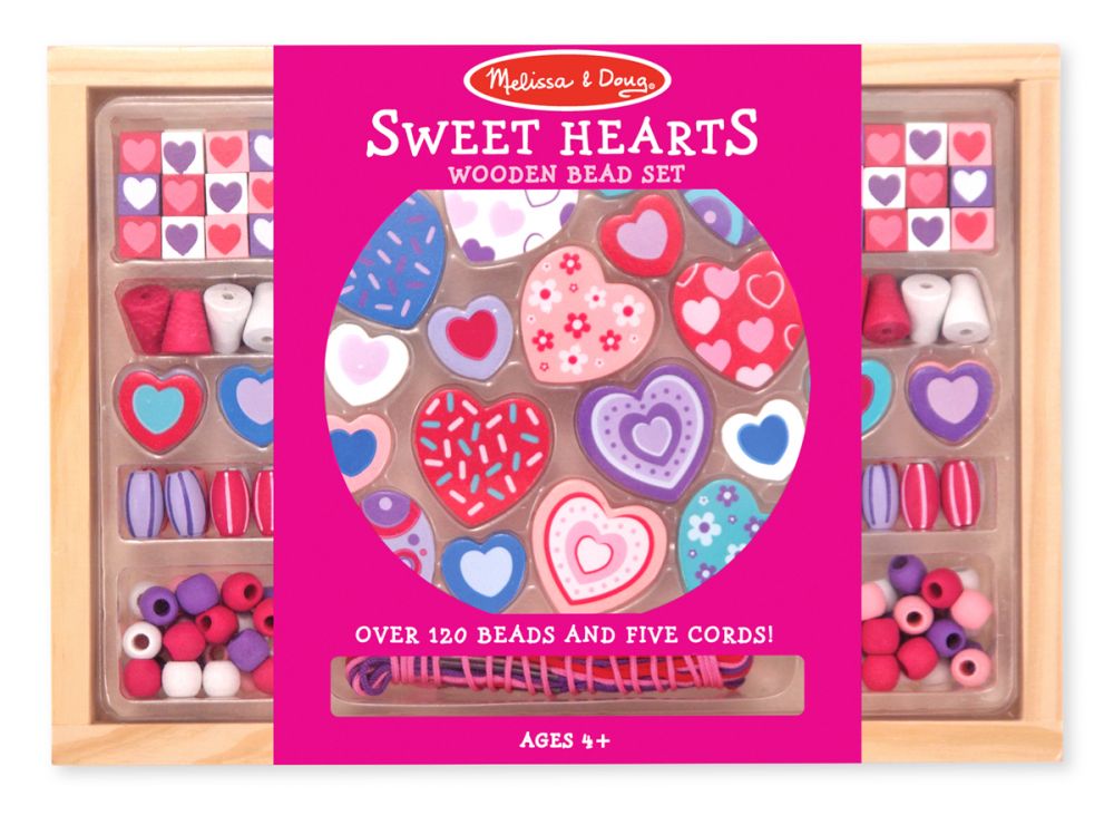 Melissa & Doug Drevené korálky srdce 120 kusov